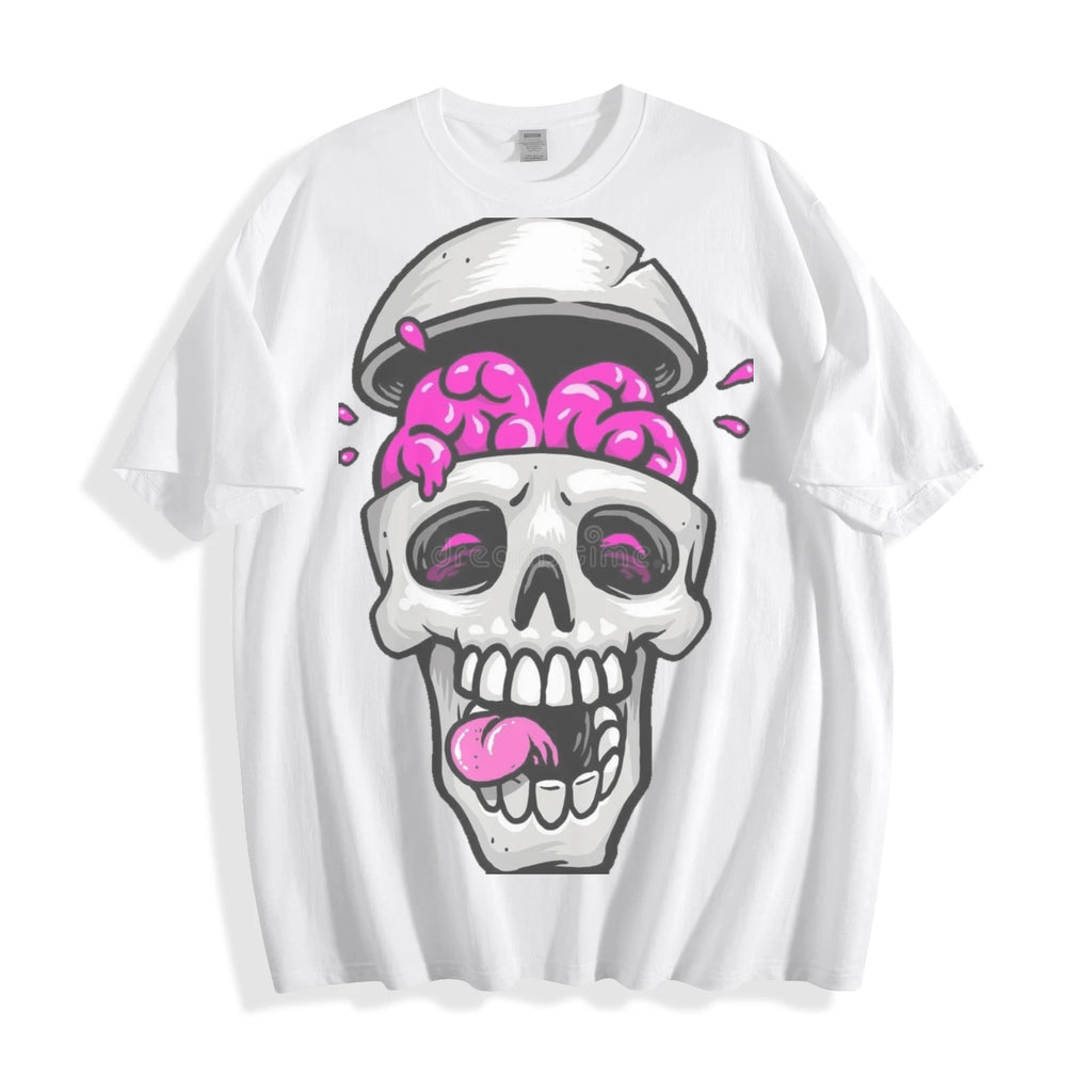 Pink Brain Skull T-Shirt - Edgy Glow-in-the-Dark Unisex Tee