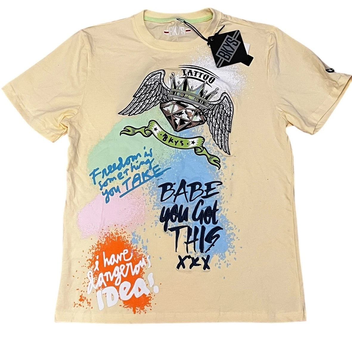 BKYS Streetwear Patch Art You Got This  T Shirt Size Small Yellow NWT