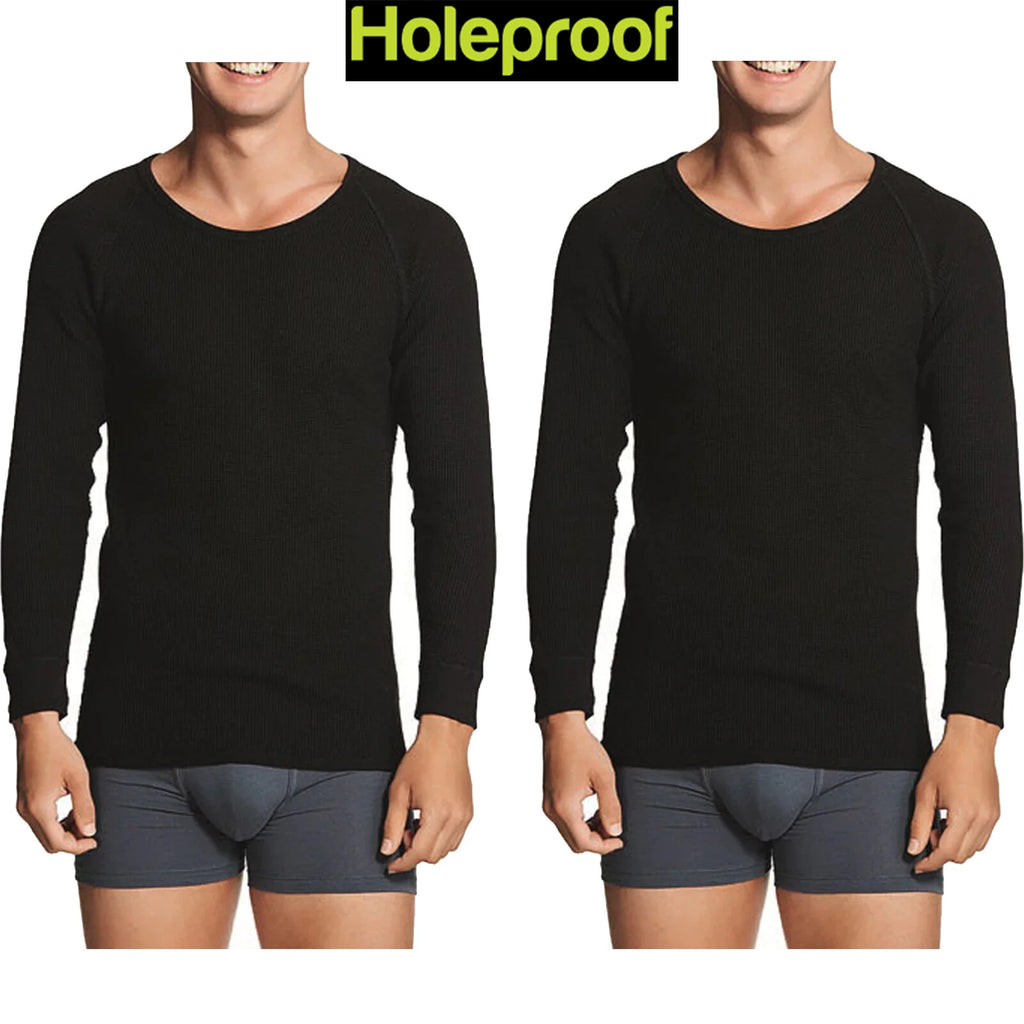 2x Holeproof Aircel Thermal Mens T-shirt Long Sleeve Black Tee Top MYPU1A Bulk