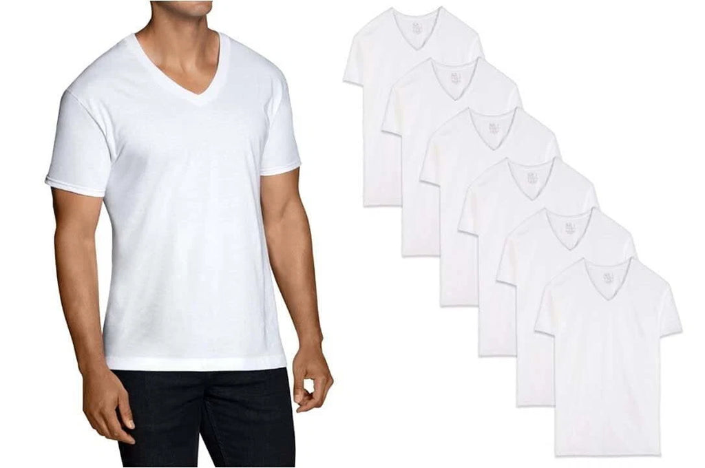 Fruit of the Loom Mens 9Pack White V-Neck Undershirts 100% Cotton T-Shirts, L