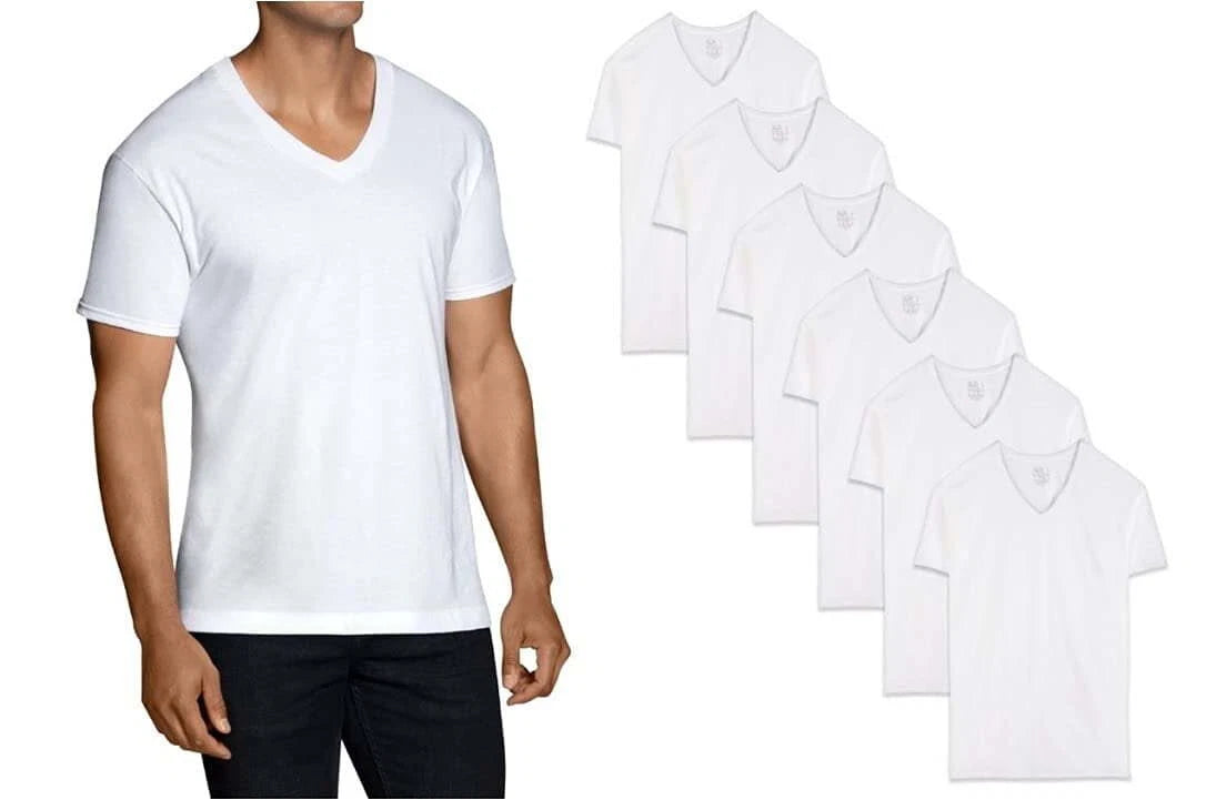 Fruit of the Loom Mens 9Pack White V-Neck Undershirts 100% Cotton T-Shirts, L