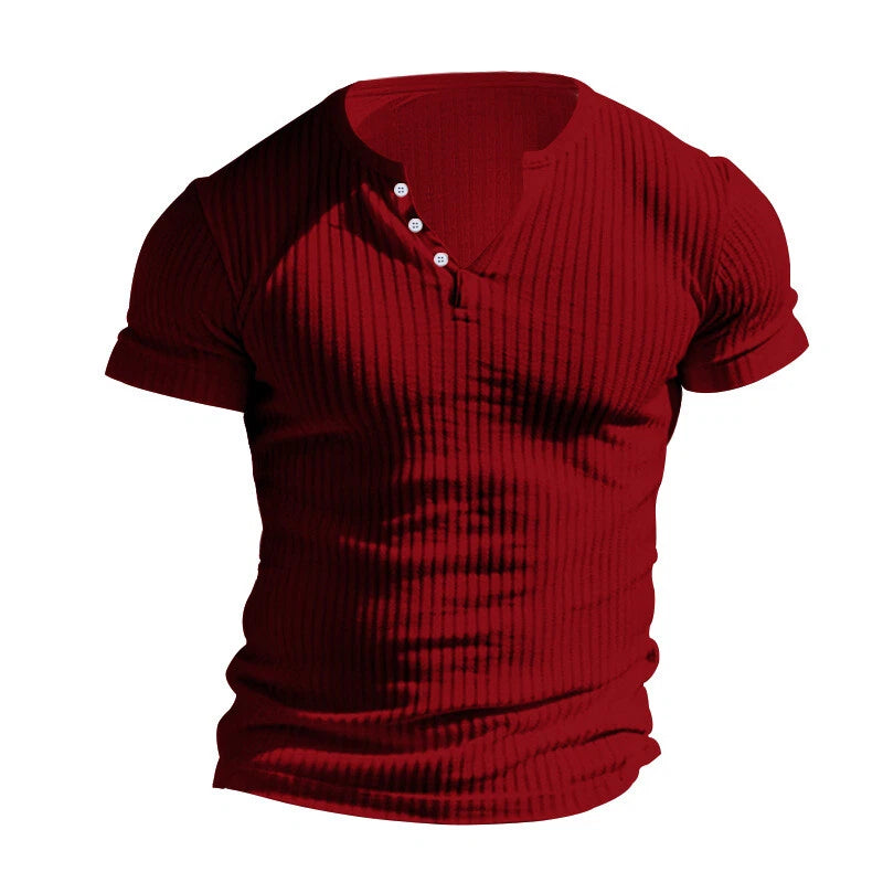 2025New leisure men's short sleeved t-shirt with pit stripe fitting solid col