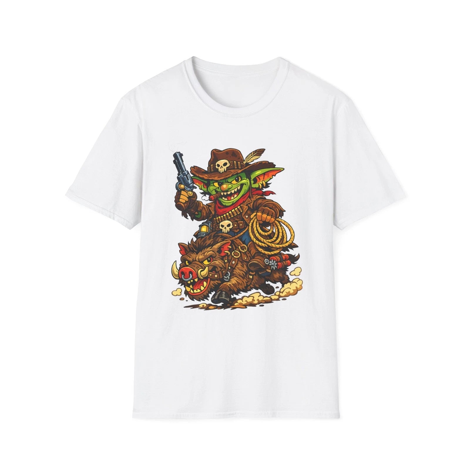 Goblin Cowboy Riding Boar T-Shirt | Western Monster Art