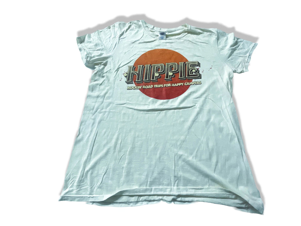 Vintage White men's Hippie graphics T-shirt in M|SKU 3904