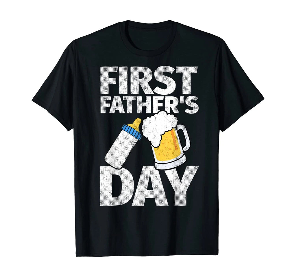 USA  Mens First Father's Day Gifts T shirt Beer Baby Bottle Dad Daddy