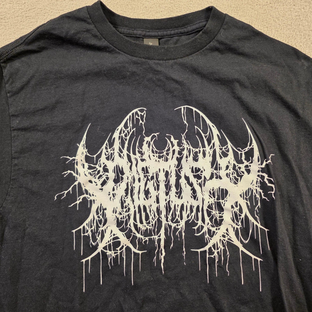 Gildan Graphic Tee Mens M Black Death Metal Logo Streetwear Grunge Skater Goth