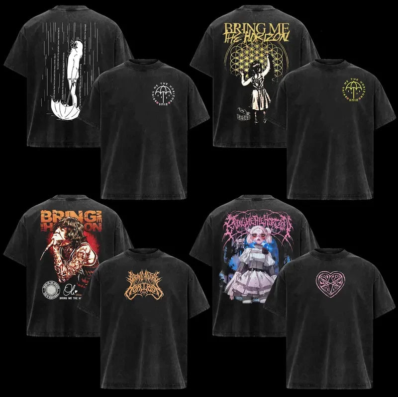 Bring Me The Horizon Acid Washed T-shirt Heavy Cotton Fan Graphic Tee Band Merch