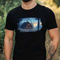 Mens Lumberjack Cabin Pixel Art Motif Cotton T-Shirt Size XS to 5XL