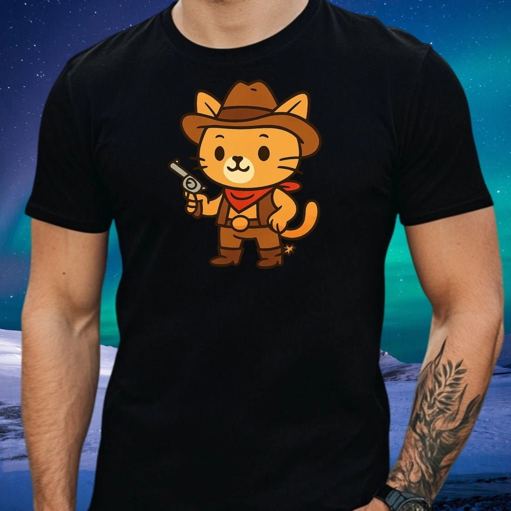Mens Cowboy Cat Print Cotton T-Shirt Size XS to 5XL