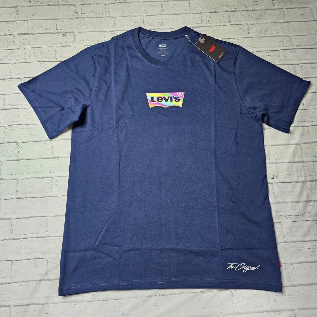 Levi’s Men’s Relaxed Fit T-Shirt Size M Navy Blue Batwing Logo Tee Ocean Cavern