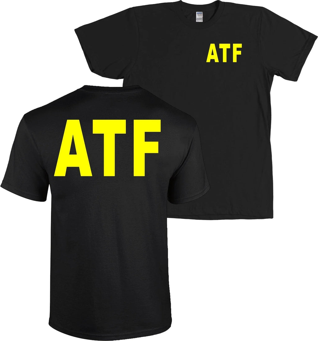 ATF Alcohol Tobacco Firearms NEON YELLOW LETTERS Black T-Shirt - NEW