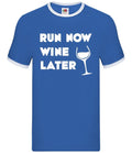 Run Now Wine Later - Mens Ringer - Red White Pinot Drink Drinking 5K 10K
