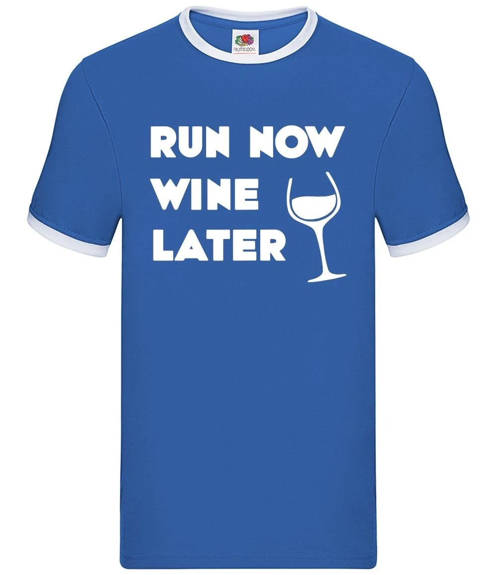 Run Now Wine Later - Mens Ringer - Red White Pinot Drink Drinking 5K 10K
