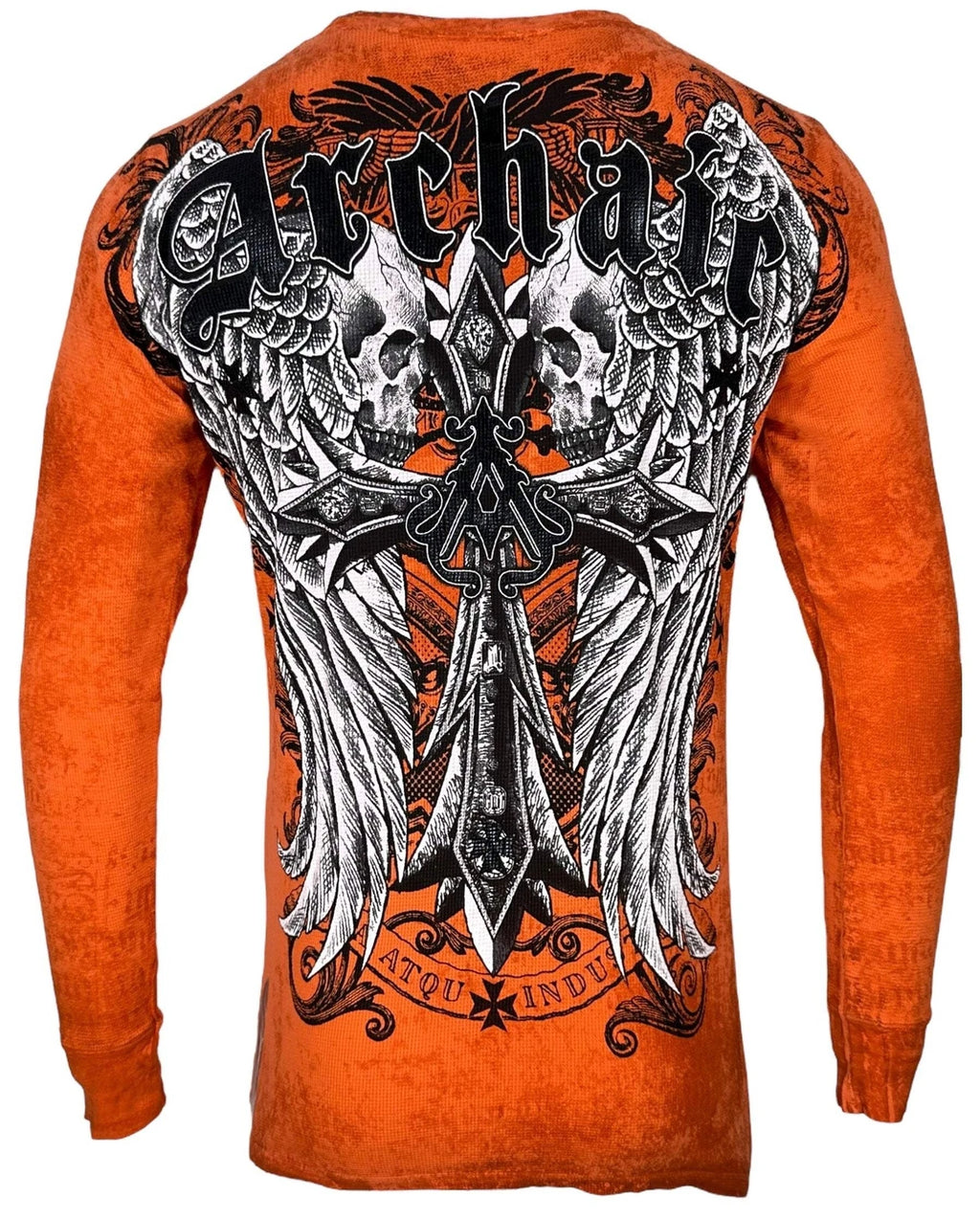 Archaic by Affliction Men's Thermal Shirt Lustrous Biker Tattoo Cross