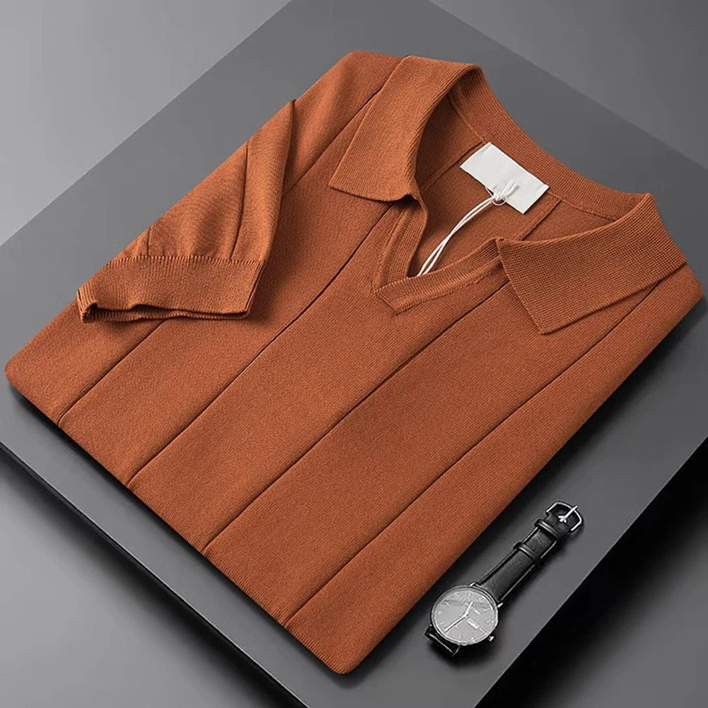 Summer Fashion Loose Knit T Shirt for Men Short Sleeve and Lapel Style