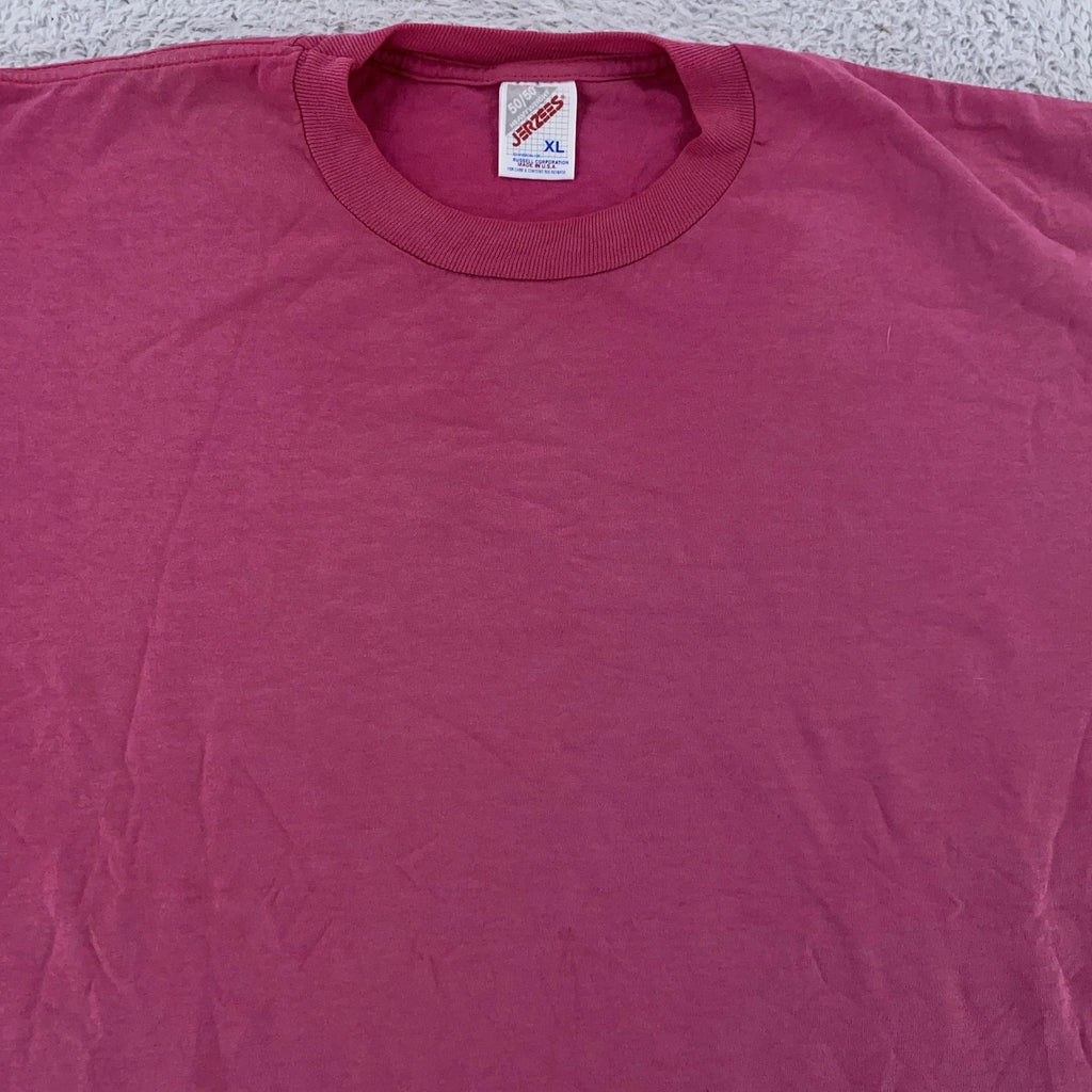 Vintage 90s Blank Pink Jerzees Shirt Mens L/XL Heavyweight 50/50 Crewneck Tee