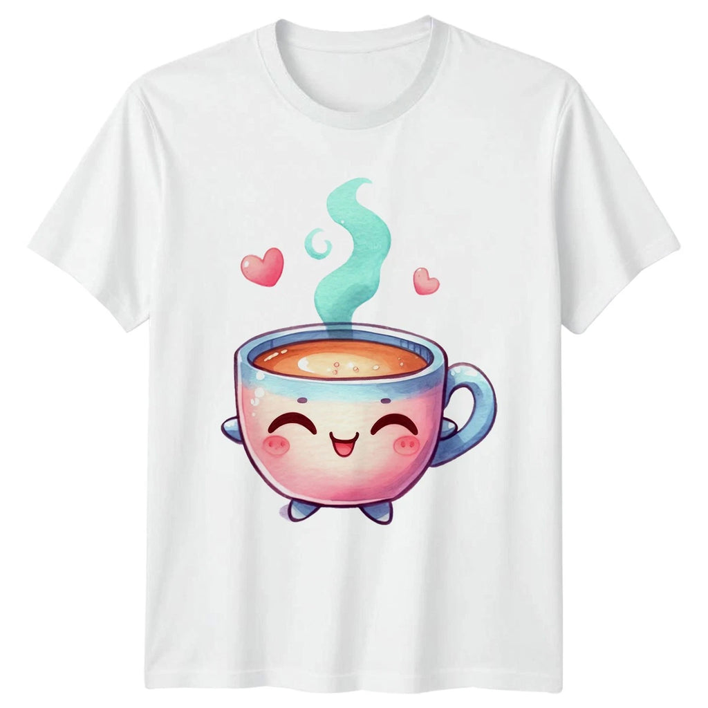 Cute Happy Coffee Cup Design T-Shirt Kawaii Drink Coffee Lovers Gift