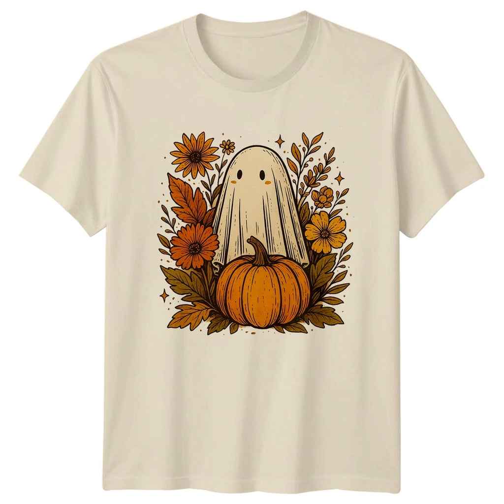 Cute Ghost and Pumpkin T-Shirt Autumn Fall Seasonal Gift For Him And Her
