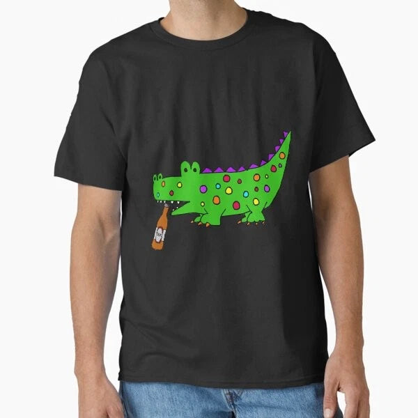 Cool Alligator Drinking Beer Cartoon Classic  T-Shirt Made in US/AUS Size S-2XL