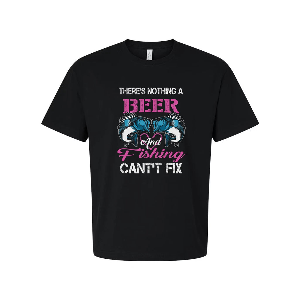 Unisex Fishing T Shirt With Beer Theme Cant Fix Slogan