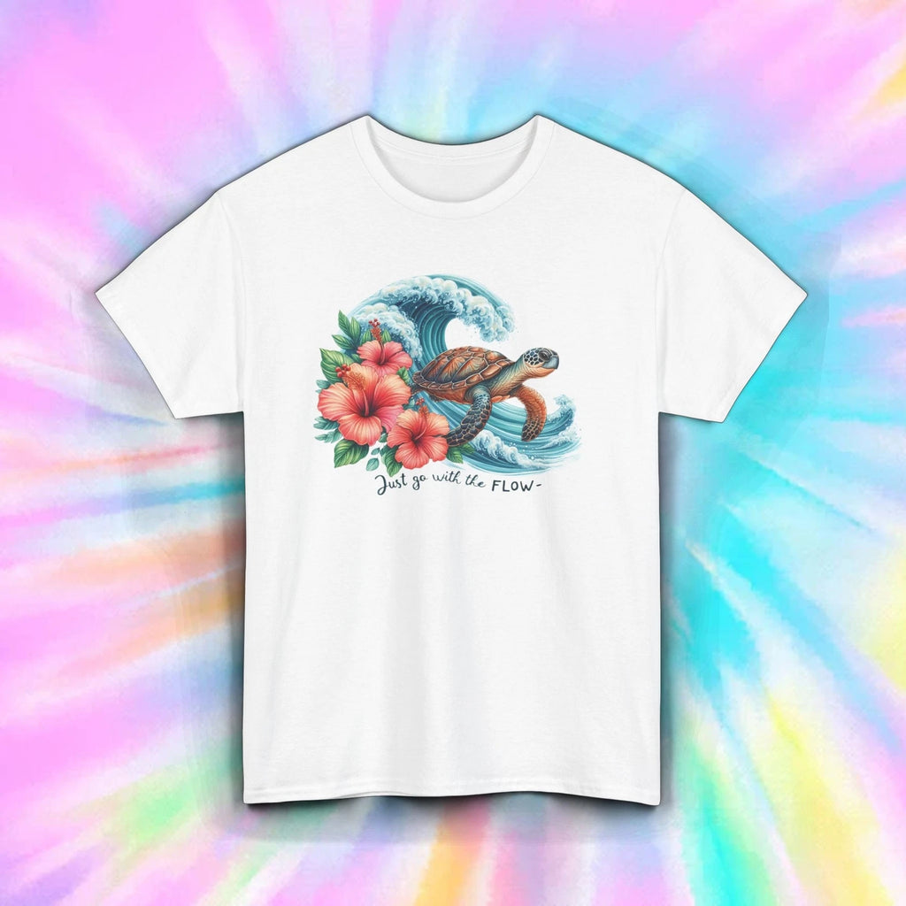 Sea Turtle Shirt Just Go With The Flow Hibiscus Beach Graphic Tee S-5XL