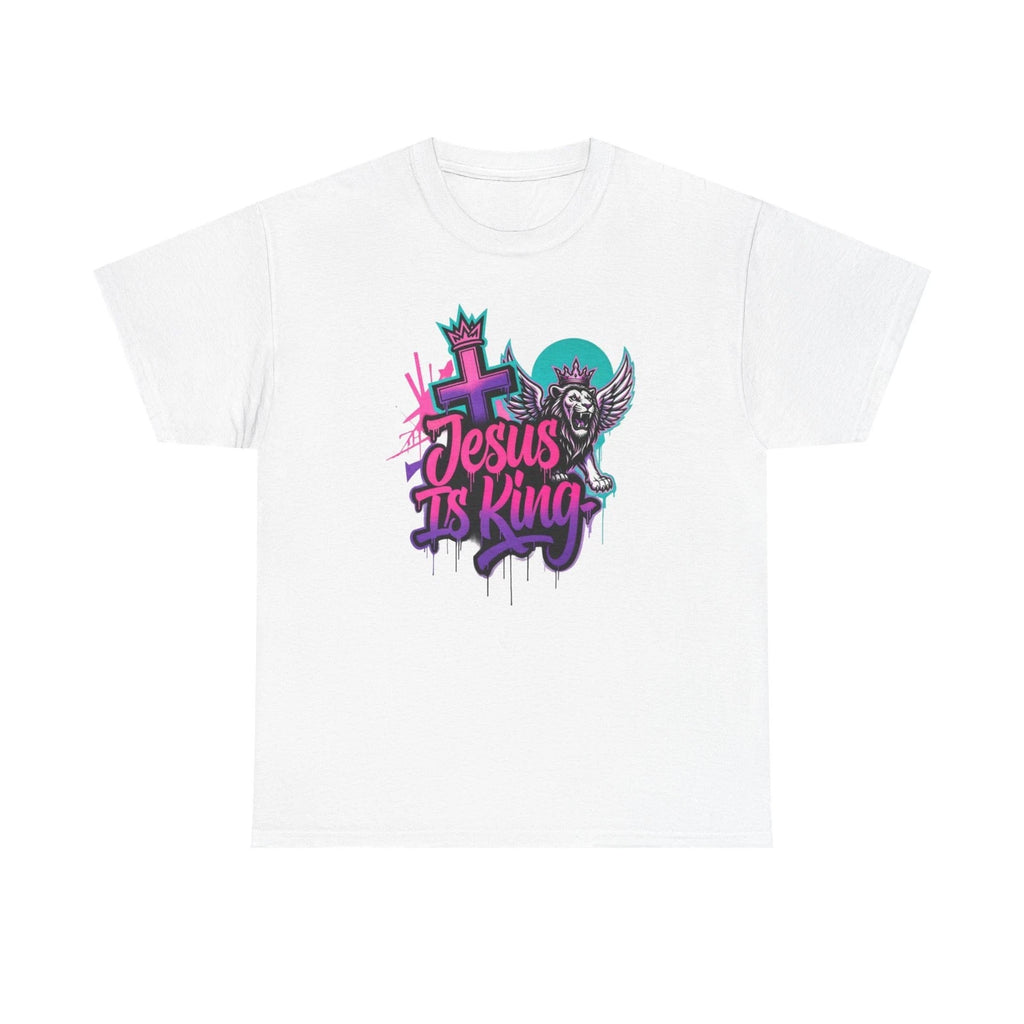 Jesus Is King T-Shirt | Christian Cross Graphic Tee, Neon Street Art Style