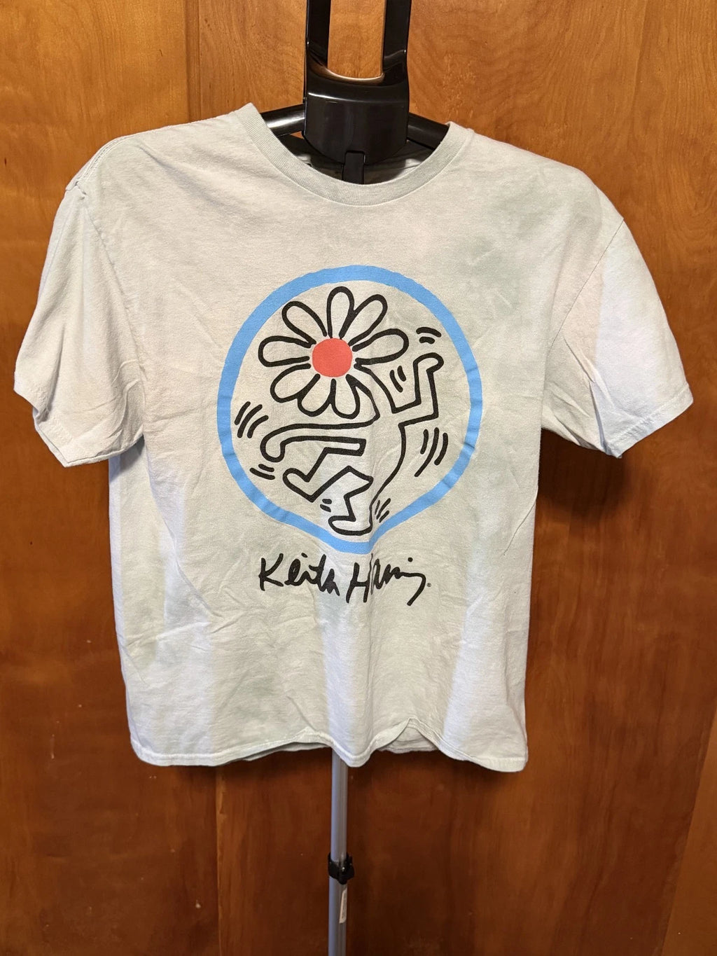 Keith Haring Dancing Flower T-Shirt Mens Large Blue Circle Pop Art Haiti