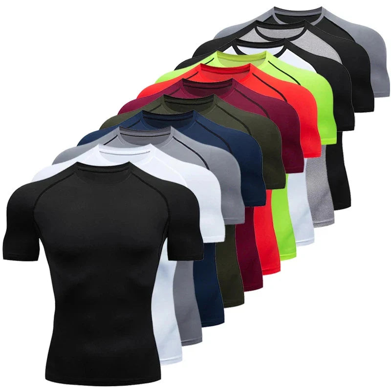 Men Compression T Shirt Short Sleeve Gym Workout Fitness Running Training Base