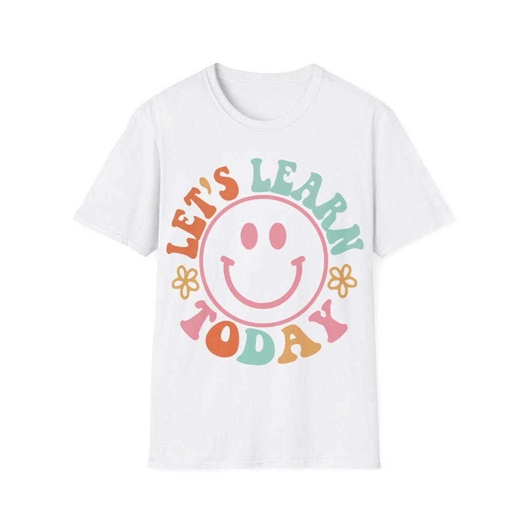 Boho Groovy Smiley Face Teacher Shirt Unisex Softstyle T-Shirt