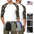Mens Baseball Raglan T Shirts 3/4 Sleeve CAMO Tee Casual Basic Hipster Sports