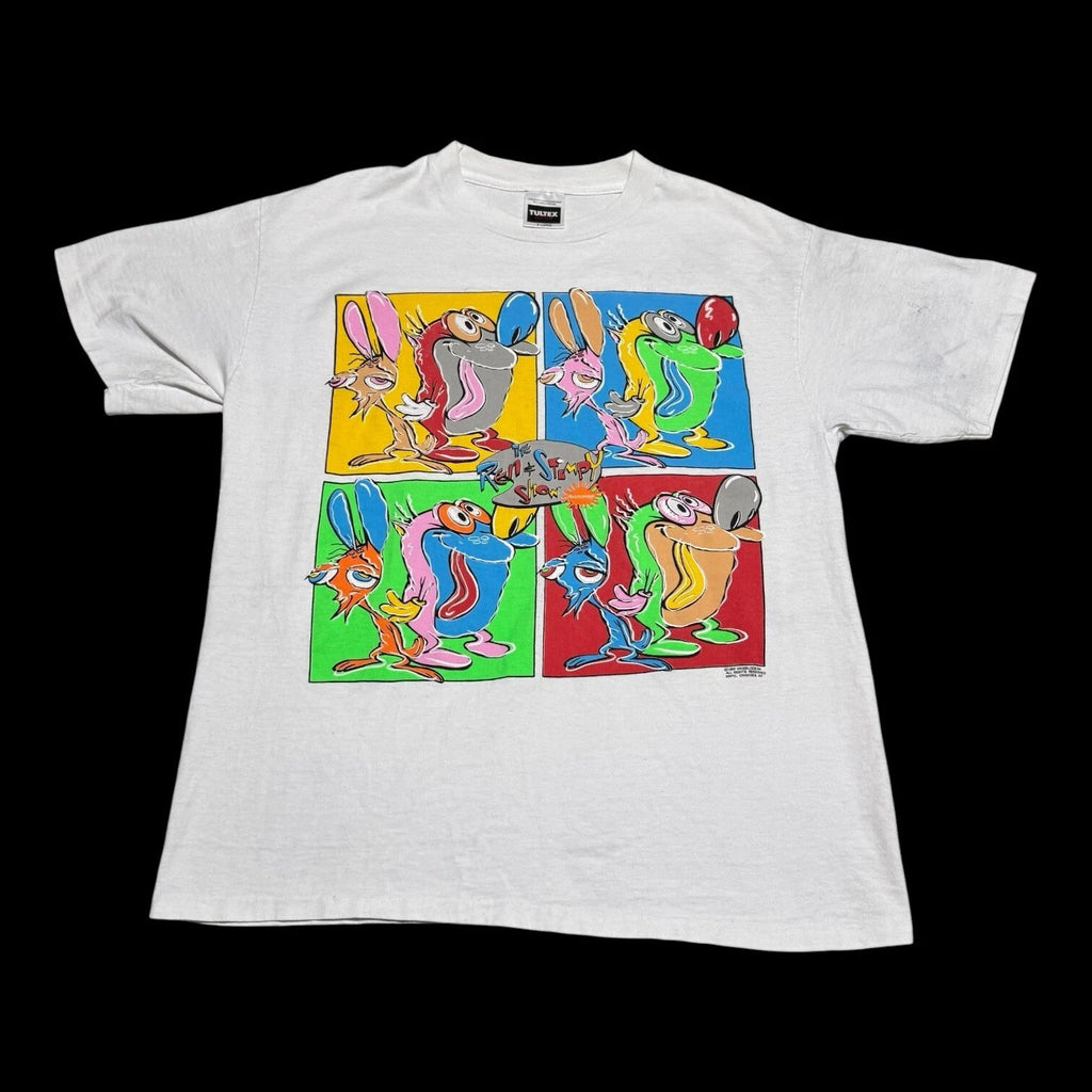 Vintage Tultex 1993 Ren & Stimpy Show Warhol Art Cotton White Shirt Adult XL