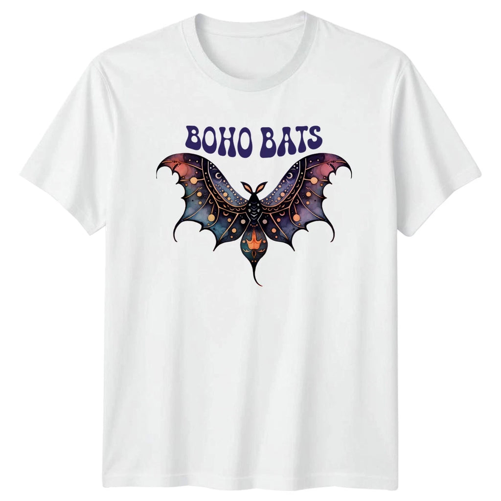 Boho Bats Womens T-Shirt Boho Halloween Halloween Gift For Her