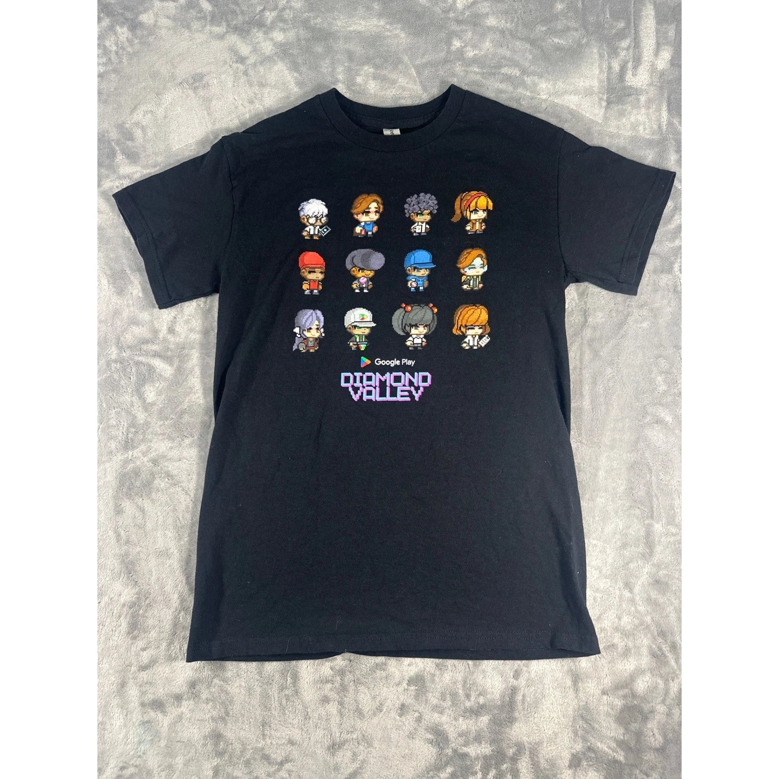 Google Play Diamond Valley Pixel Art Graphic T-Shirt Black Mens Small Gildan