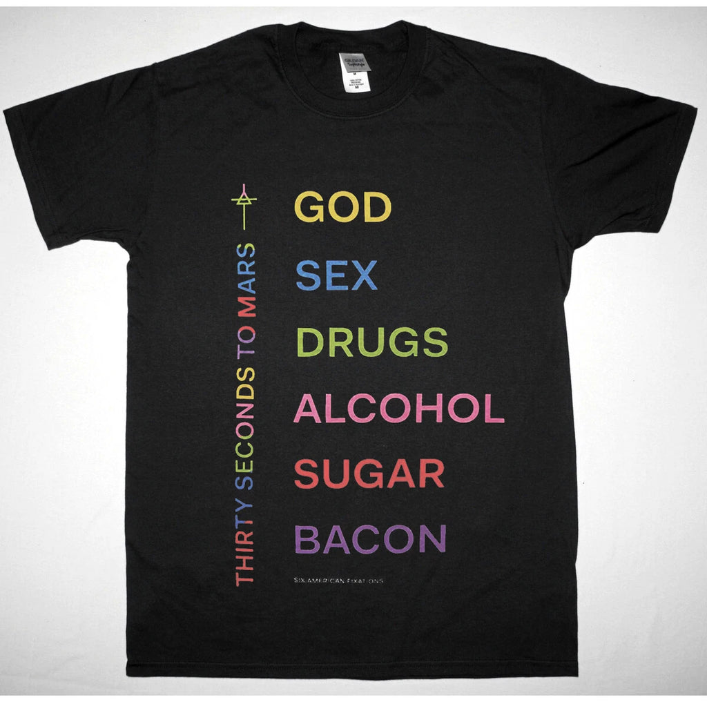THIRTY SECONDS TO MARS GOD SEX DRUGS TEE BLACK T-SHIRT