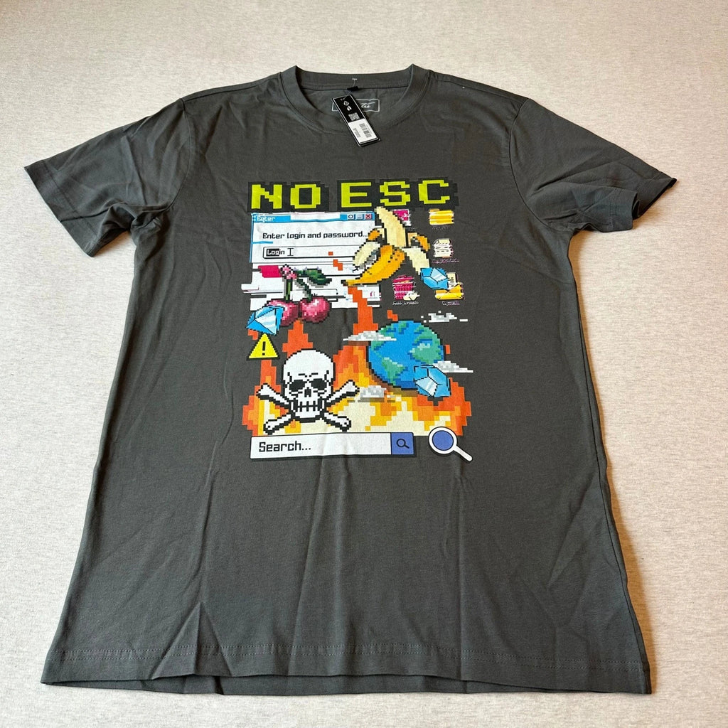 Mister Tee Mens No Esc Pixel Art Graphic T-Shirt Charcoal Gray Size L NEW