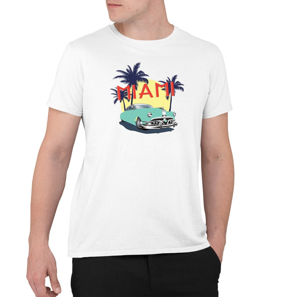 Miami Vintage Car Poster Style Pop Art Men's Printed Cotton T-shirt Top Tee