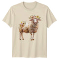Floral Sheep Boho Spring Womens T-Shirt Farm Animal Gift For Her