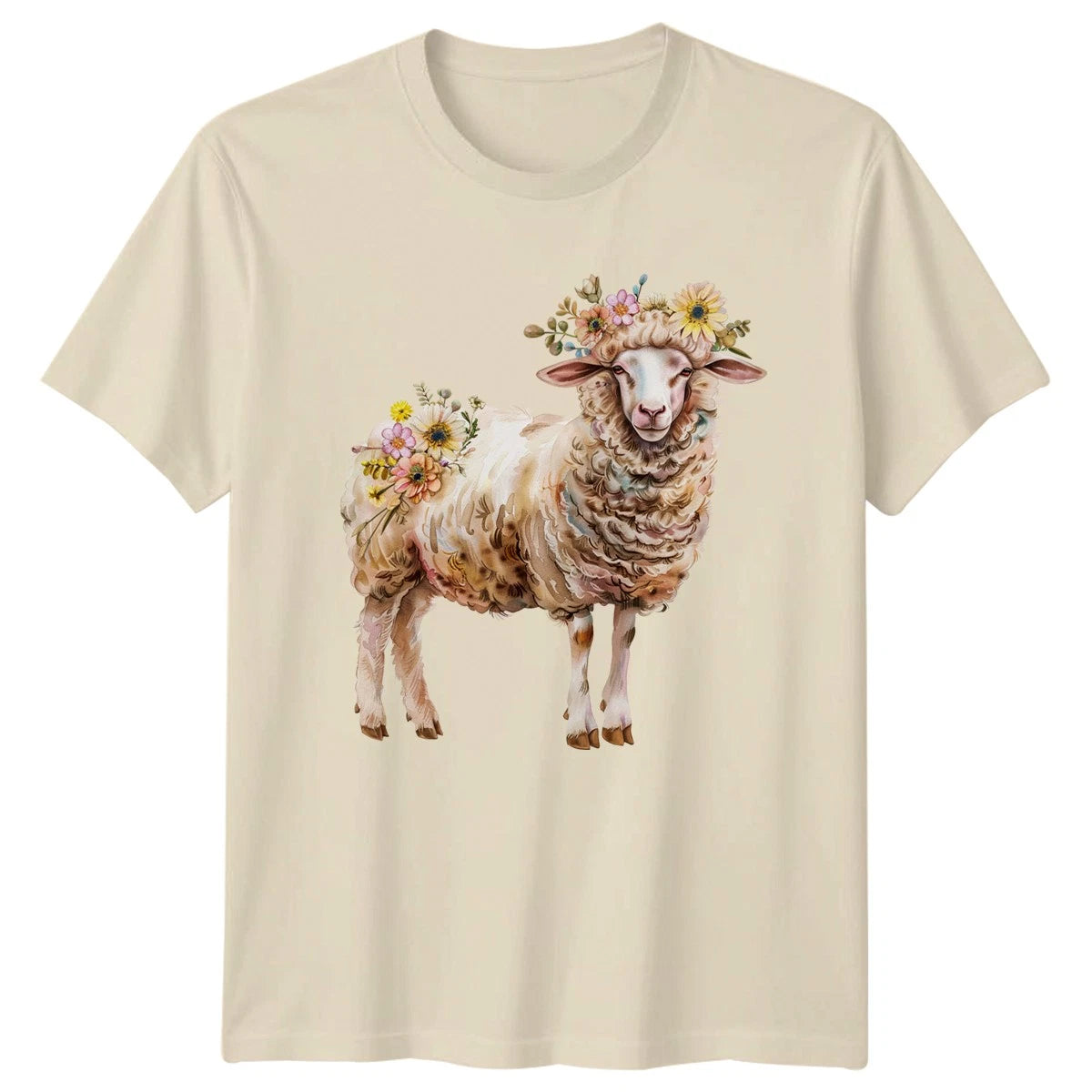 Floral Sheep Boho Spring Womens T-Shirt Farm Animal Gift For Her