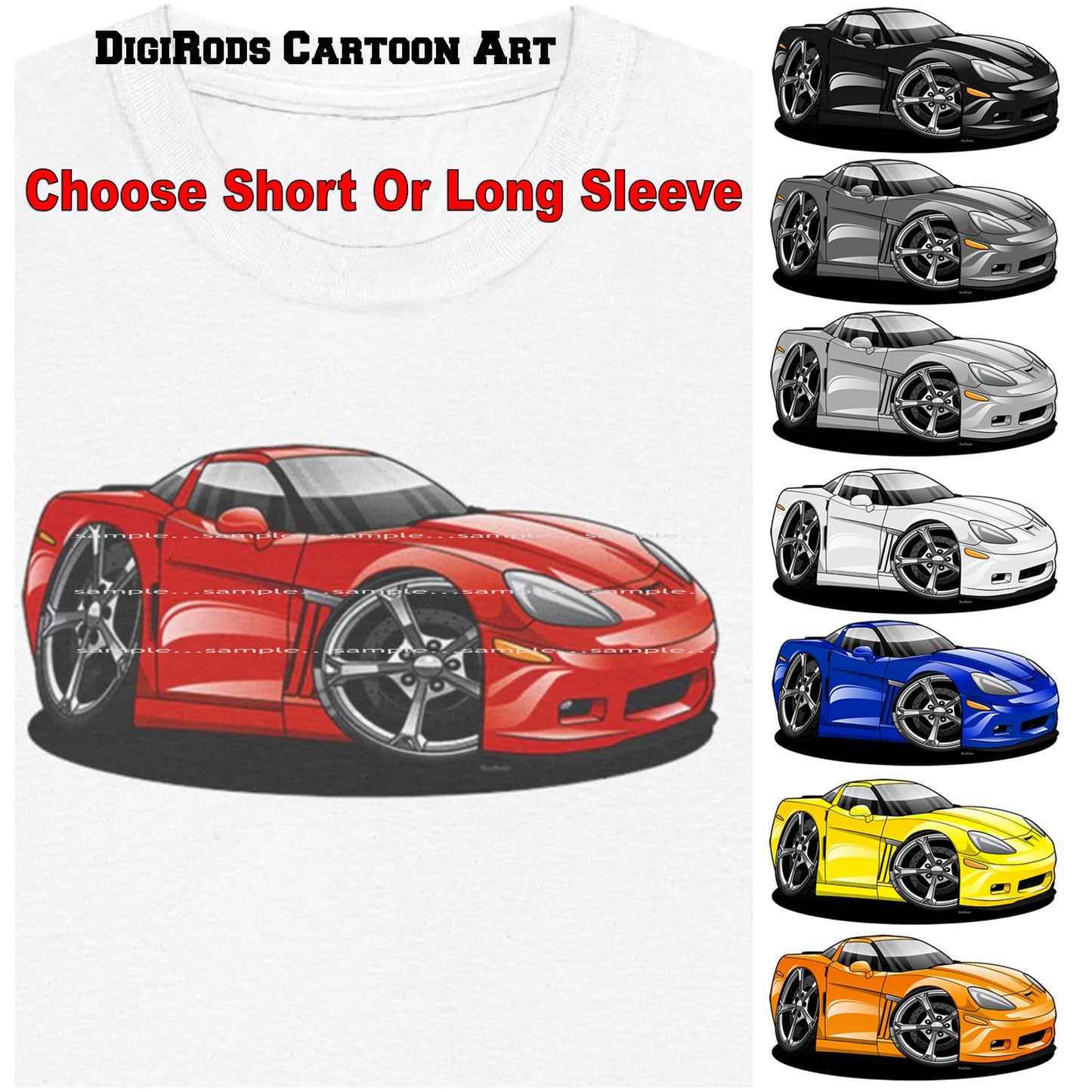 DigiRods Corvette C6 Grand Sport Model Year Cartoon Car Art T Shirt - S-5X