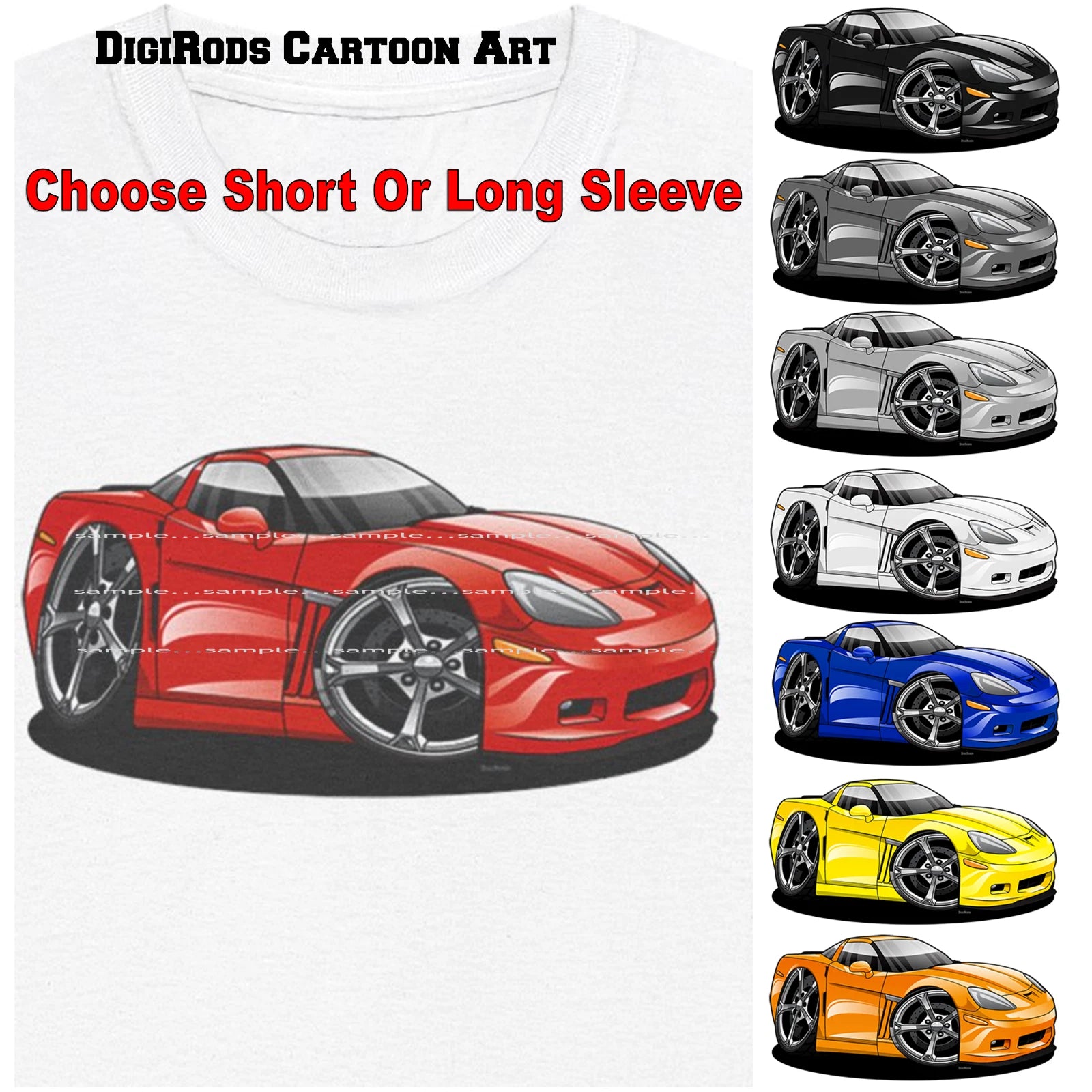 DigiRods Corvette C6 Grand Sport Model Year Cartoon Car Art T Shirt - S-5X