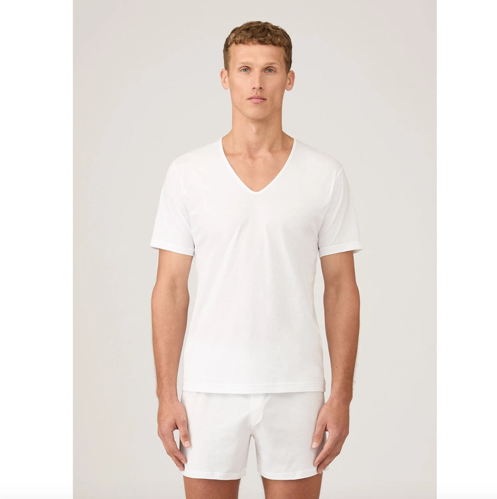 Sunspel Superfine Cotton Underwear V‑neck T‑shirt Medium - White Basic Layering