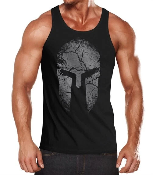 Mens Tank Top Print Sparta Helmet Spartan Warrior Fashion Street Style