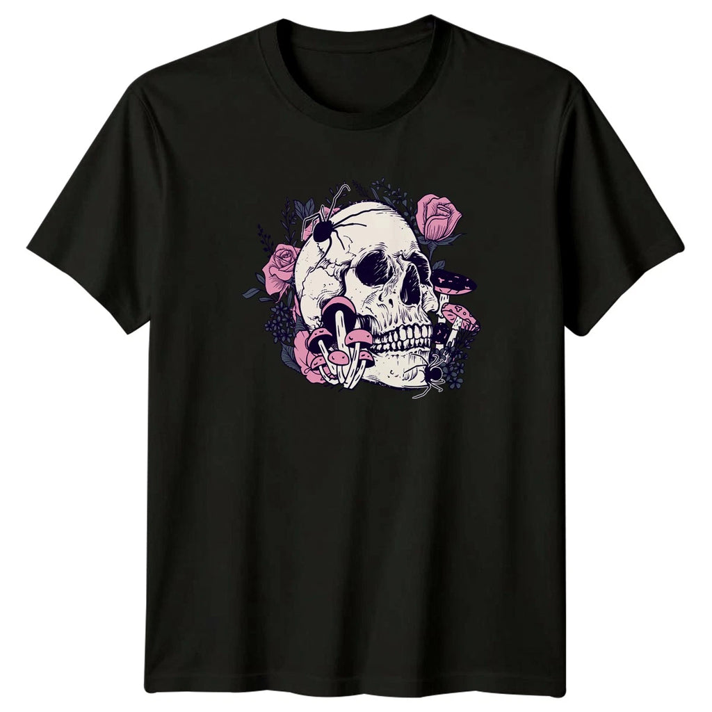 Skull Rose Mushroom Spider T-Shirt Gothic Botanical Halloween Alternative