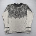 Affliction Shirt Mens Medium Gray Black Long Sleeve Distressed Graphic MMA Style