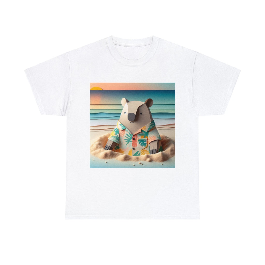 Unisex Adult T Shirt Minimalist Wolly The Wombat Art Beach Sunset Scene Sand Tee