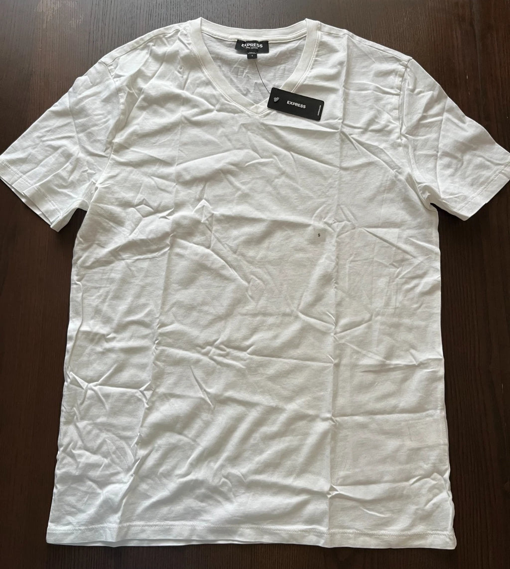 Express Men's White Cotton Basic T Shirt V- Neck Short Sleeve Size S ST30