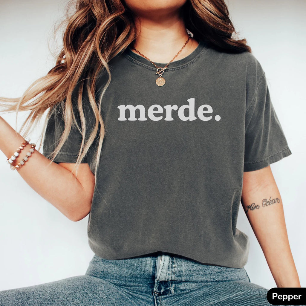 Merde Shirt Funny French Teacher Gift Unisex TShirt Retro Minimalist Meme Tee