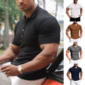 Men Summer Ribbed Muscle Stretch Slim Fit Short Sleeve T-Shirt Collar Casual Top