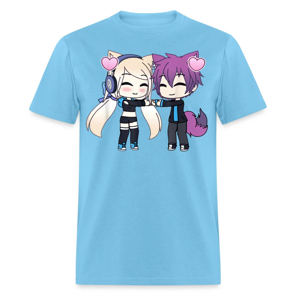 Cute Chibi style Kawaii Anime shirt Girl and Boy Couple and Hearts T-Shirt
