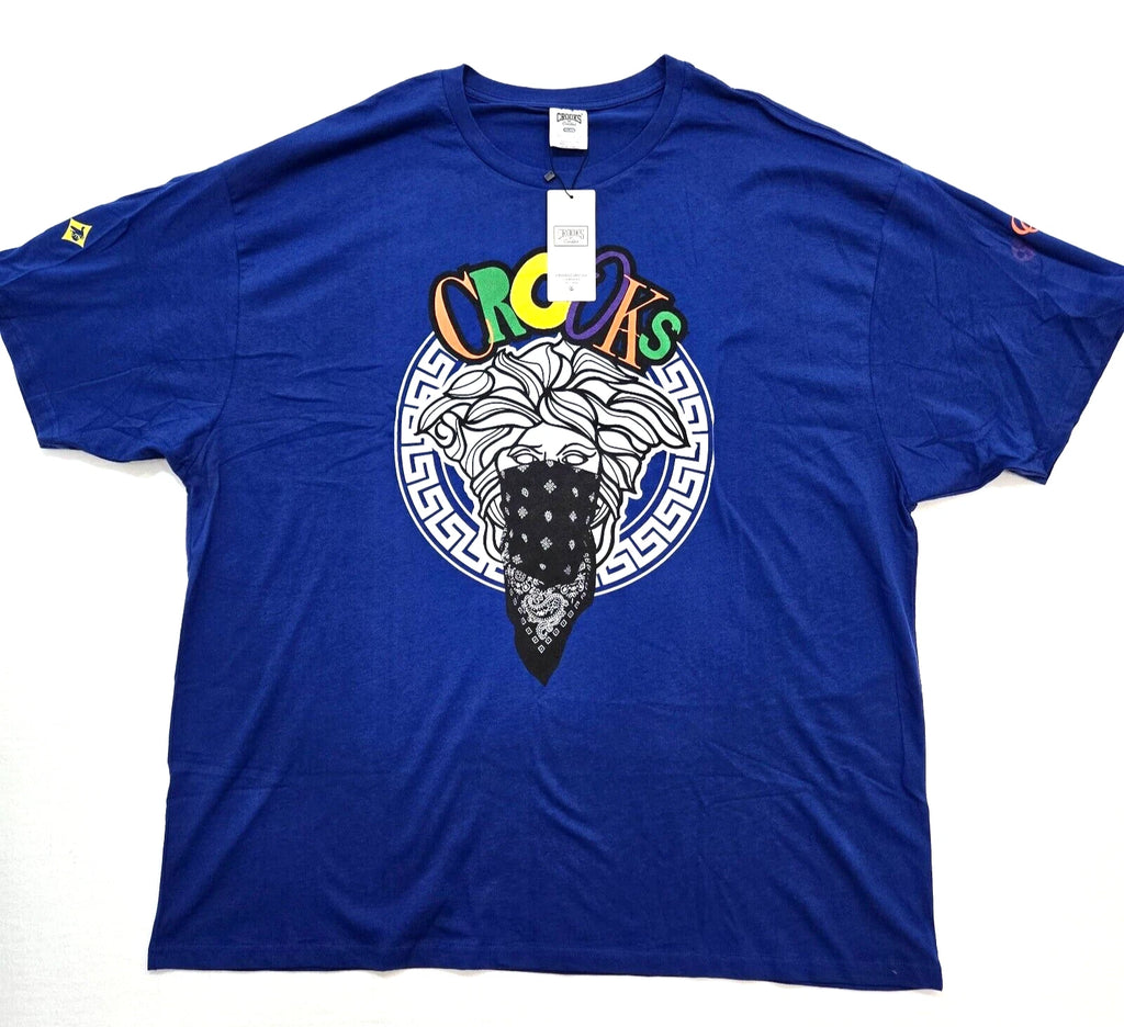 Crooks and Castles Big & Tall Men's T-Shirt Design Royal Blue Short Sleeve Shirt